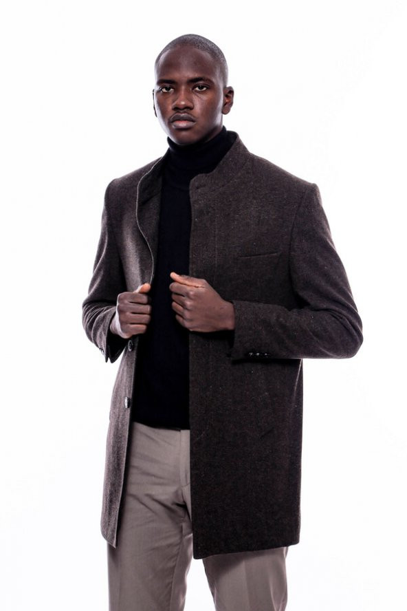 Hakim Yaka Kahverengi Kısa Palto - 7