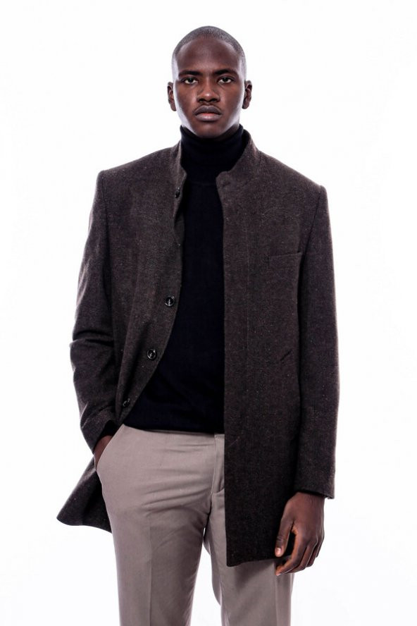 Hakim Yaka Kahverengi Kısa Palto - 8