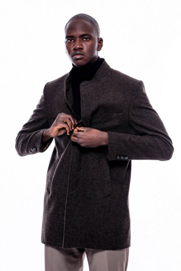 Hakim Yaka Kahverengi Kısa Palto - 10