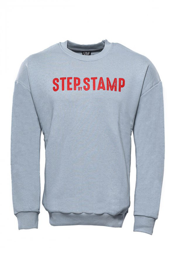 Yazı Baskılı Bisiklet Yaka Gri Sweatshirt