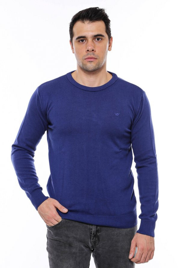 Lacivert Bisiklet Yaka Slimfit Desensiz Triko - 4