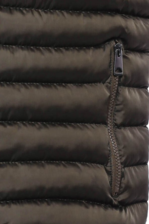 Kapitone Fermuarlı Haki Erkek Şişme Yelek - 7