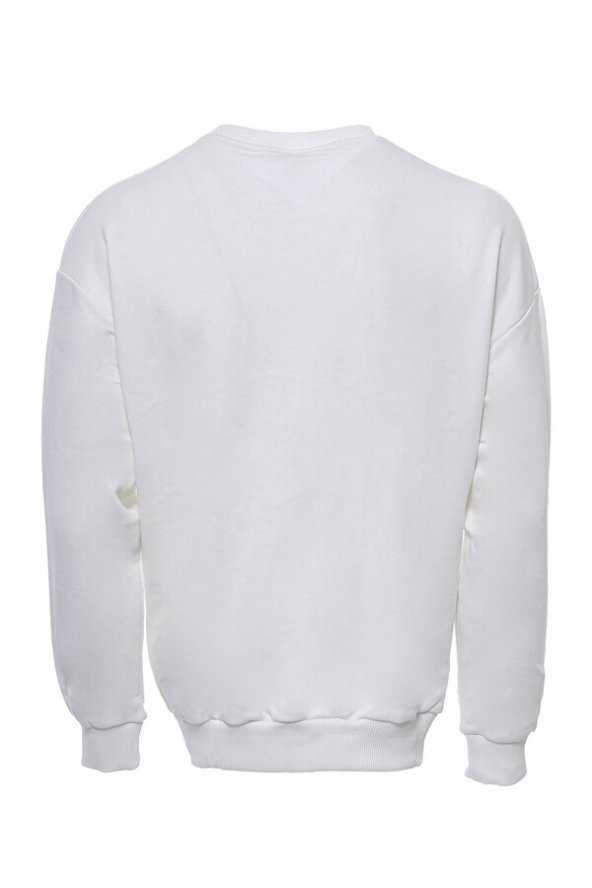 Bisiklet Yaka Beyaz Ön Baskılı Erkek Sweat - 2