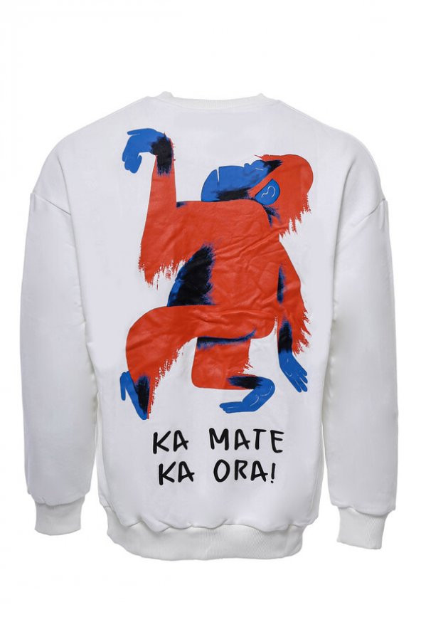 Beyaz Bisiklet Yaka Baskı Detaylı Erkek Sweatshirt - 2