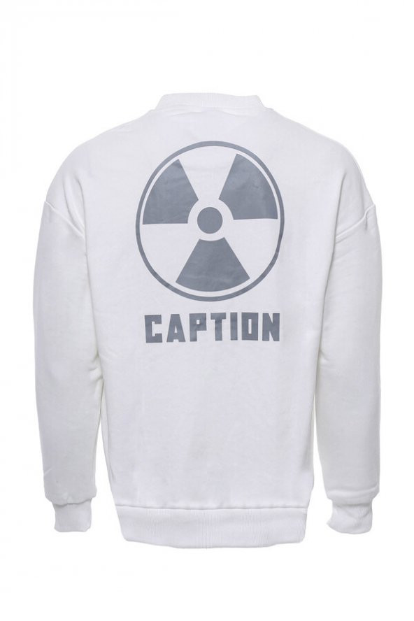 Beyaz Bisiklet Yaka Baskılı Erkek Sweatshirt - 2