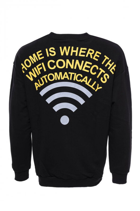 Siyah Bisiklet Yaka Baskı Detaylı Sweatshirt - 2