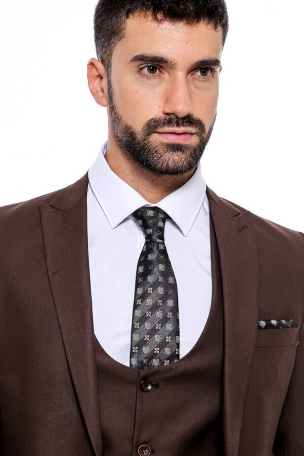 Desensiz Slim Fit Kahverengi Erkek Takım Elbise