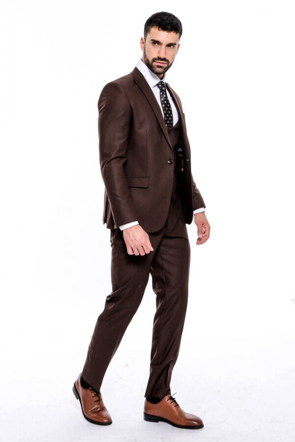 Desensiz Slim Fit Kahverengi Erkek Takım Elbise - 3