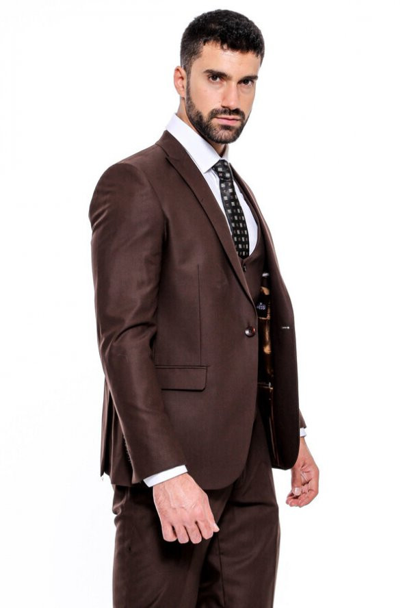 Desensiz Slim Fit Kahverengi Erkek Takım Elbise - 8