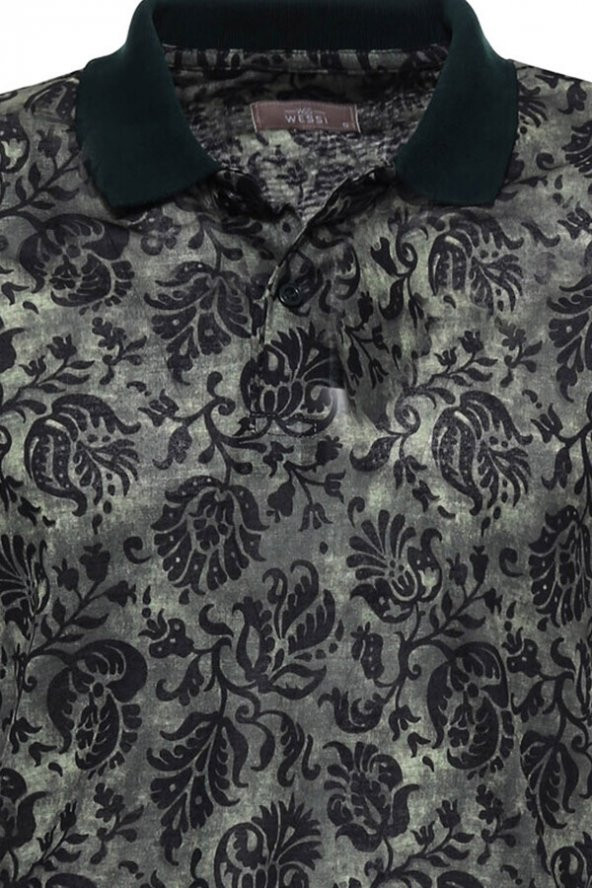 Yeşil Çiçek Desenli Polo Yaka T-shirt - 2