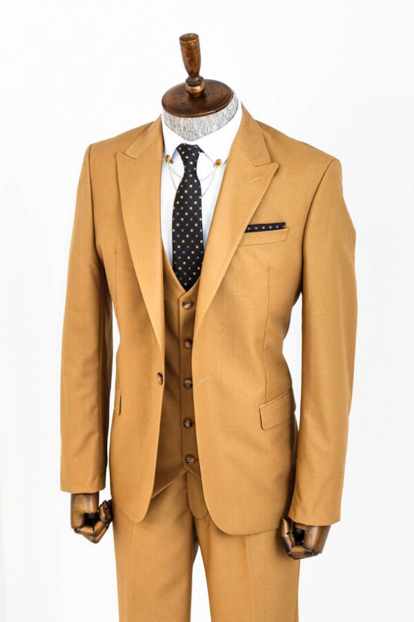 Desensiz Slim Fit Taba Erkek Takım Elbise - 3