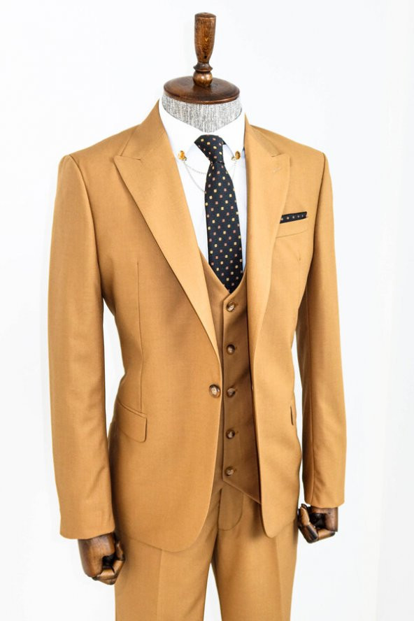 Desensiz Slim Fit Taba Erkek Takım Elbise - 6