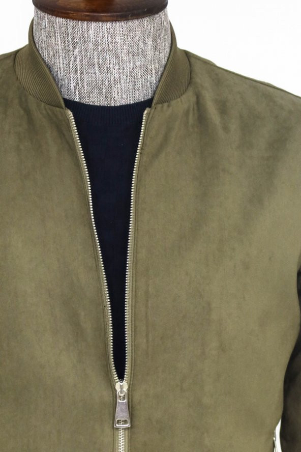 Desensiz Fermuarlı Cepli Açık Yeşil Erkek Bomber Ceket - 2