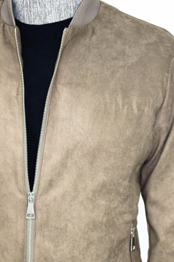 Desensiz Fermuarlı Cepli Krem Erkek Bomber Ceket - 2