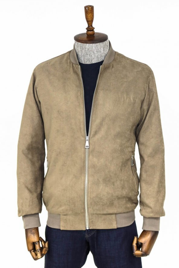 Desensiz Fermuarlı Cepli Krem Erkek Bomber Ceket - 4