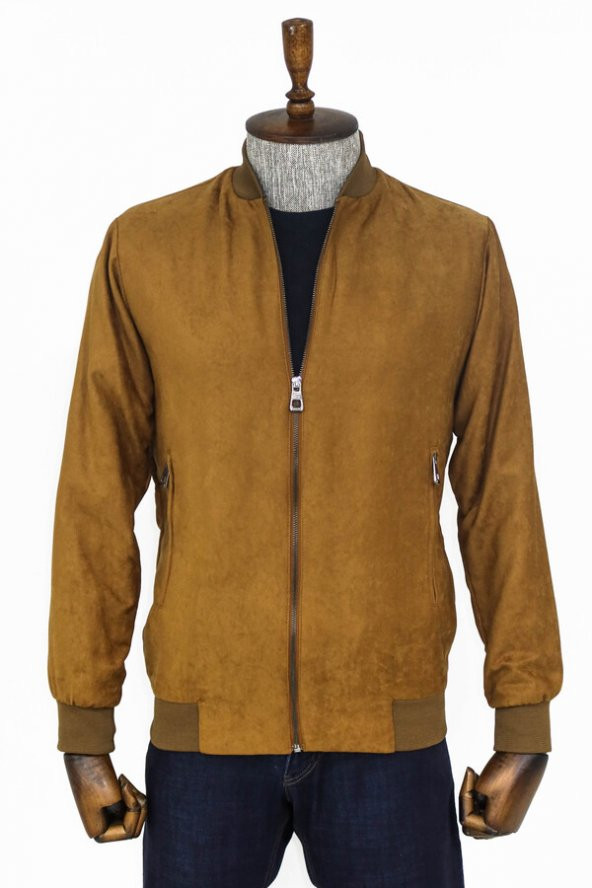 Desensiz Fermuarlı Cepli Taba Erkek Bomber Ceket - 4