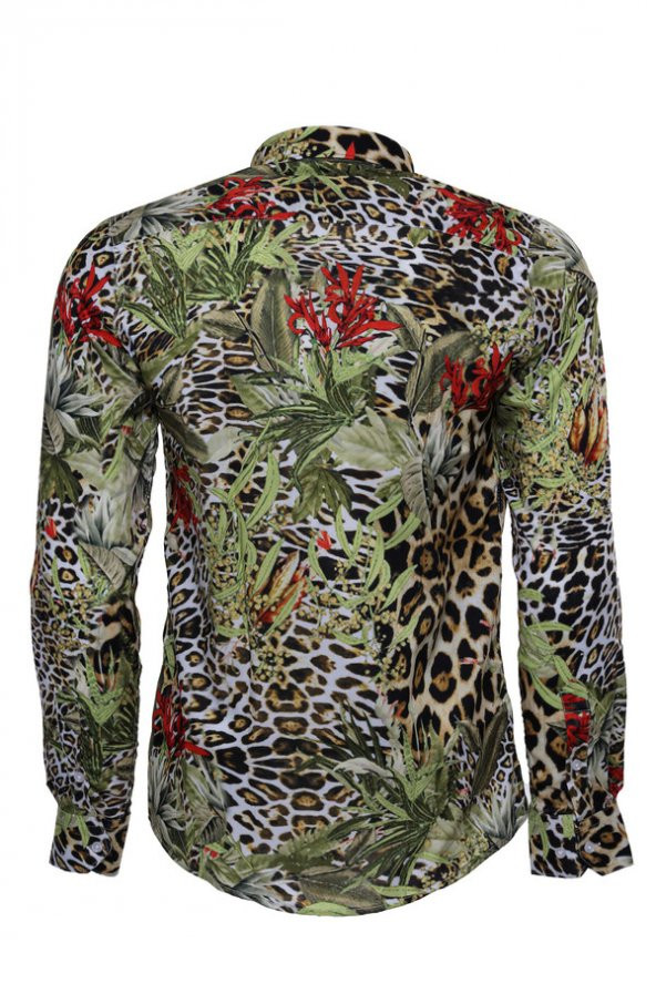 Kaplan Desenli Slim Fit Uzun Kollu Renkli Erkek Gömlek - 4
