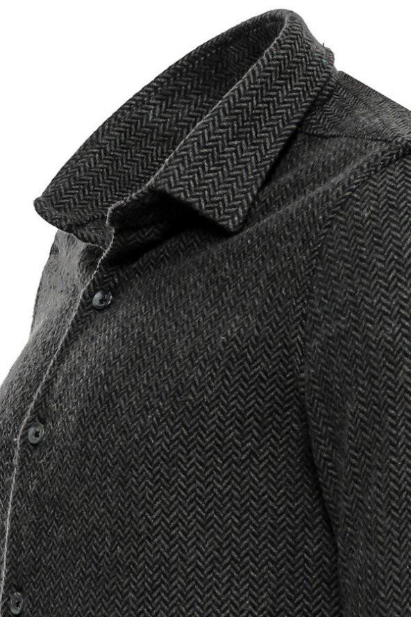 Balıksırtı Desen Kışlık Koyu Yeşil Erkek Oduncu Gömlek - 2