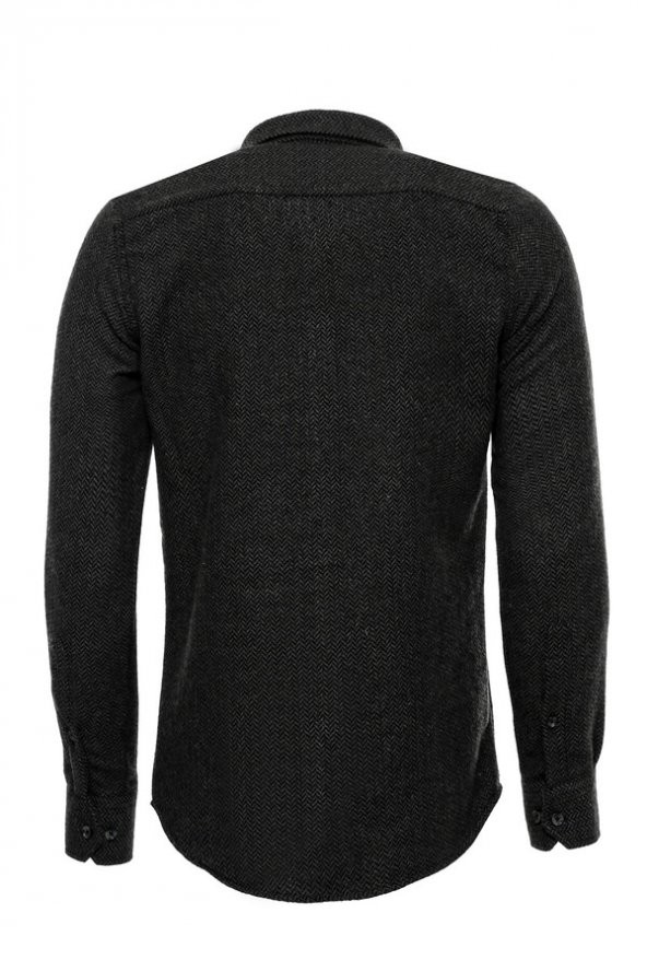 Balıksırtı Desen Kışlık Koyu Yeşil Erkek Oduncu Gömlek - 3