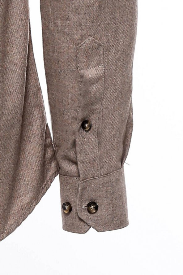 Desensiz Slimfit Bej Erkek Oduncu Gömlek - 2