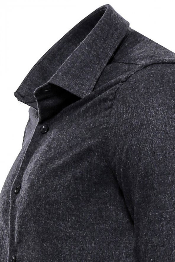 Desensiz Slim Fit Oduncu Koyu Gri Erkek Gömlek