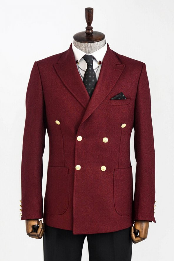 Kruvaze Slim Fit Bordo Erkek Ceket