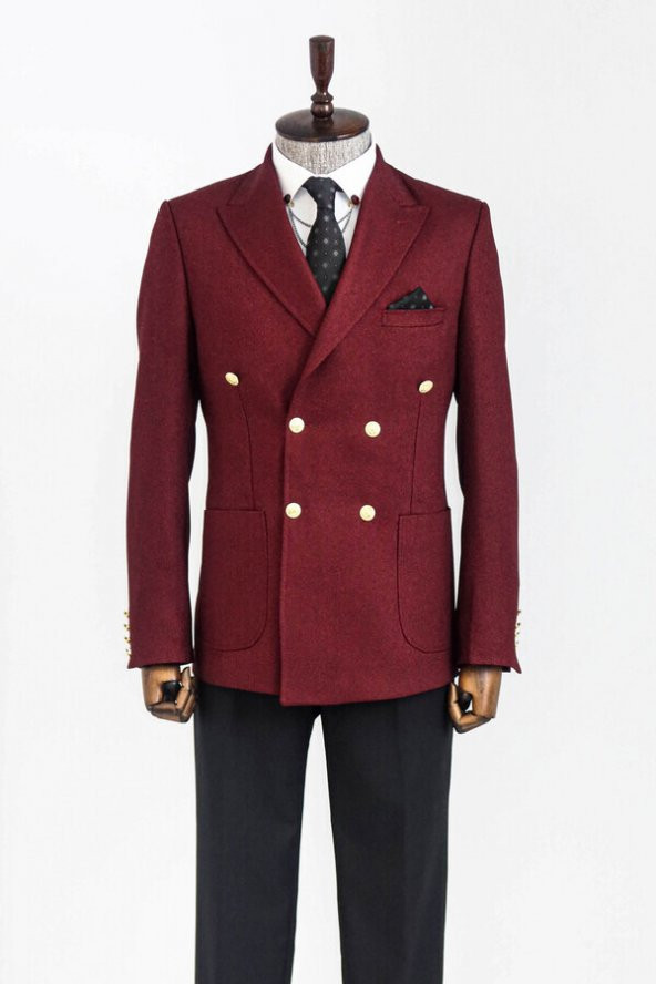 Kruvaze Slim Fit Bordo Erkek Ceket - 3