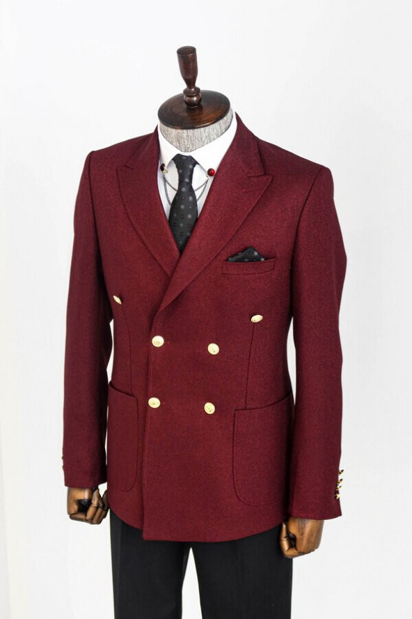 Kruvaze Slim Fit Bordo Erkek Ceket - 4