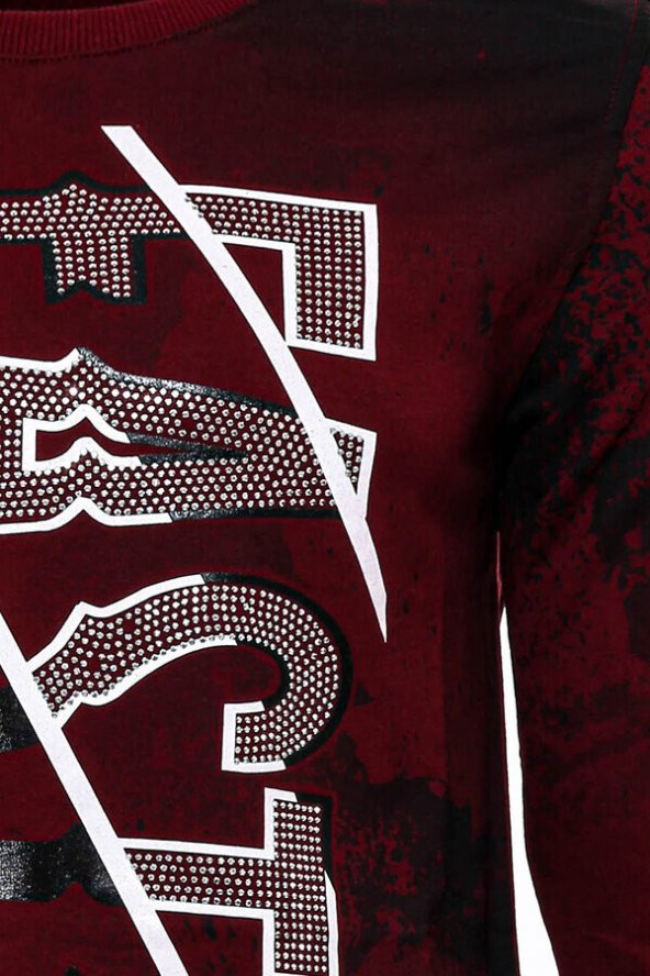 Bordo Taşlı Baskılı Sweatshirt - 2