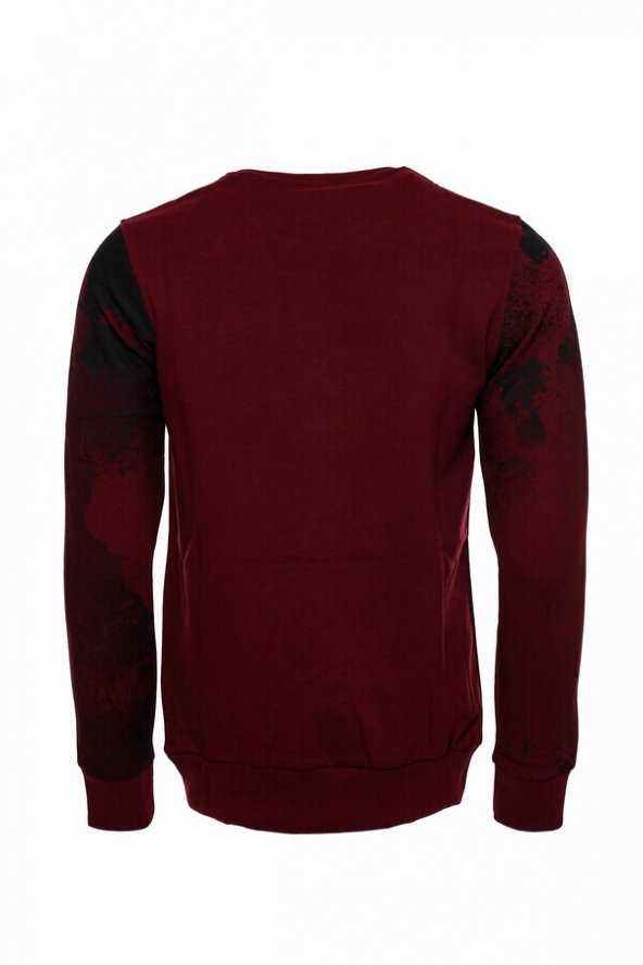 Bordo Taşlı Baskılı Sweatshirt - 3