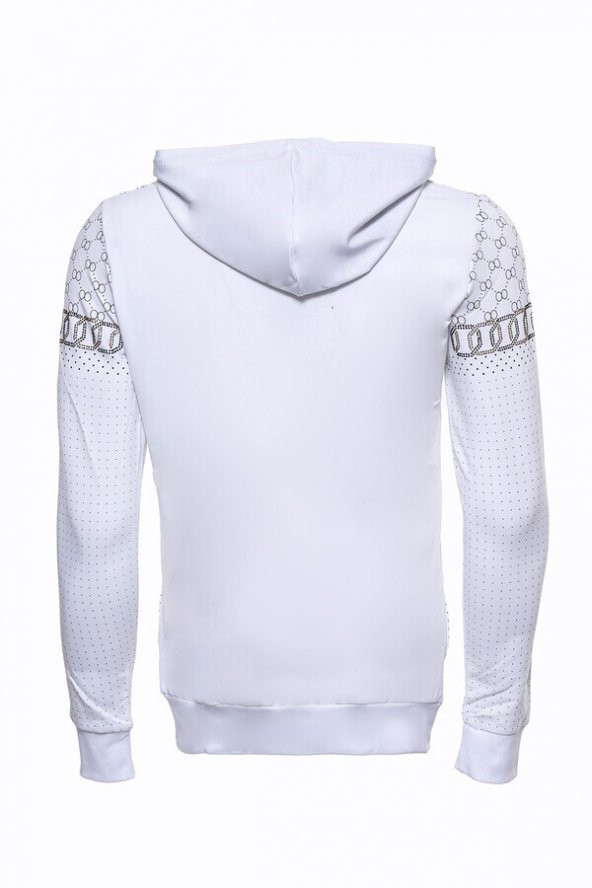 Beyaz Kapşonlu Desenli Sweatshirt - 3