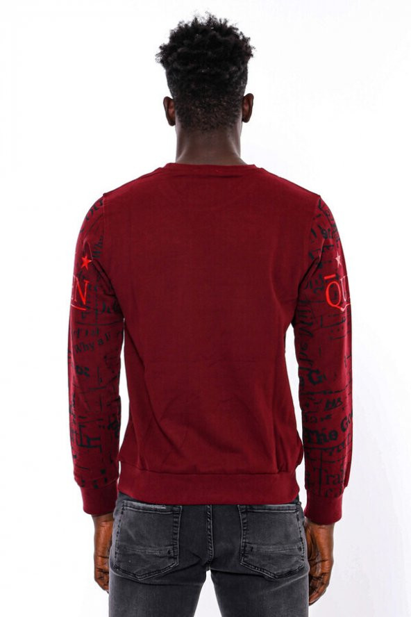 Bordo Taşlı Baskılı Sweatshirt - 4