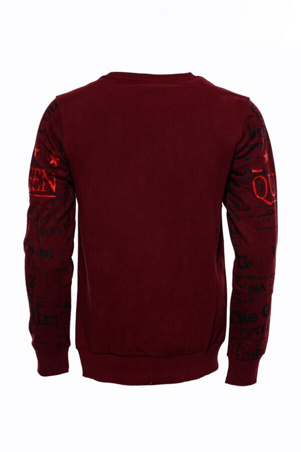 Bordo Taşlı Baskılı Sweatshirt - 6