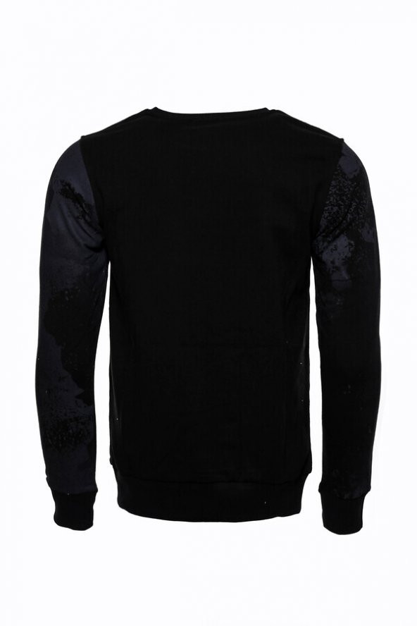 Siyah Taşlı Desenli Sweatshirt - 3