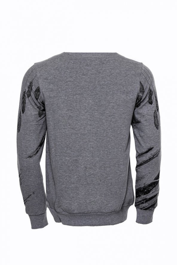 Gri Taşlı Baskılı Desenli Sweatshirt - 3