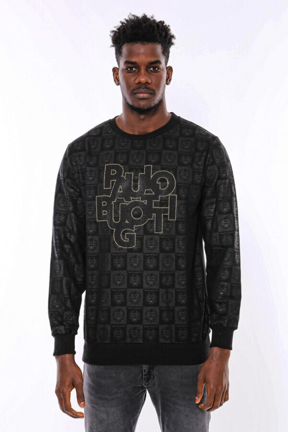 Siyah Taşlı Baskılı Sweatshirt - 3
