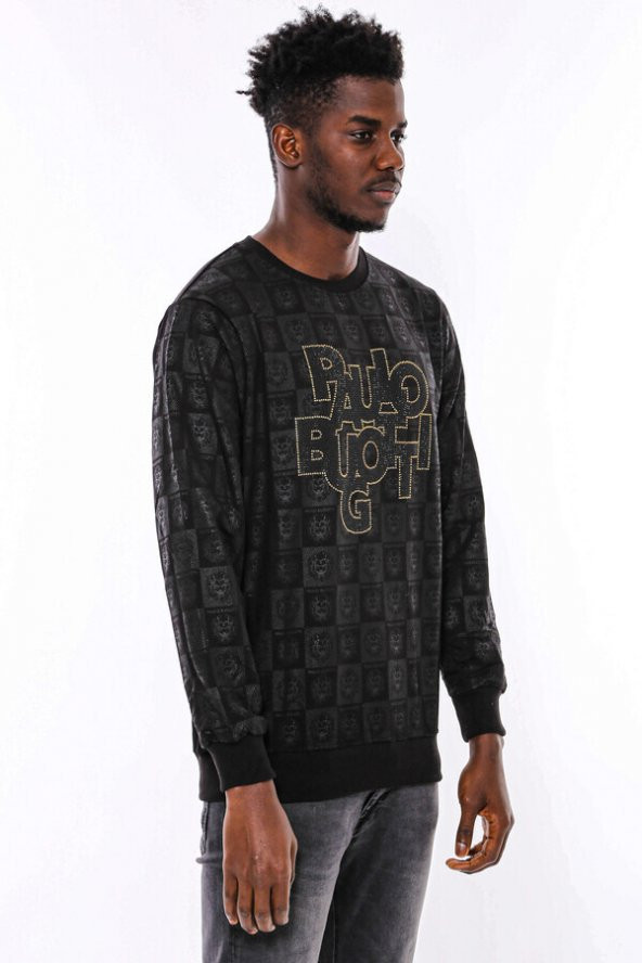 Siyah Taşlı Baskılı Sweatshirt - 4