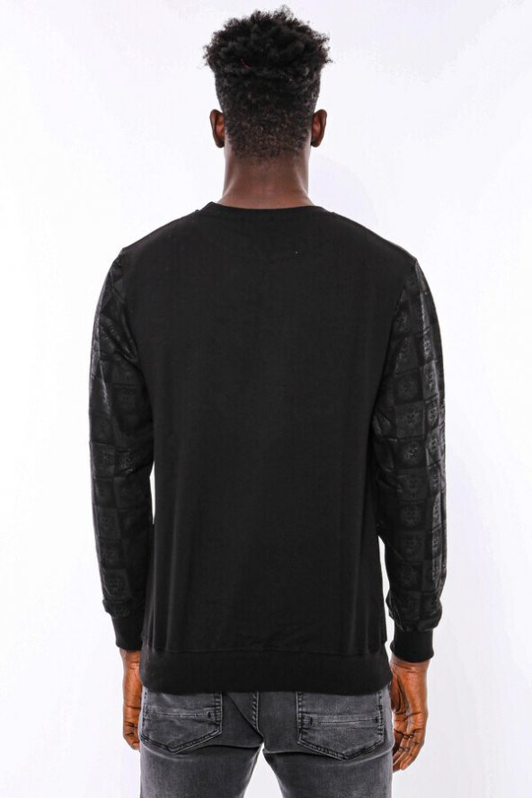 Siyah Taşlı Baskılı Sweatshirt - 5