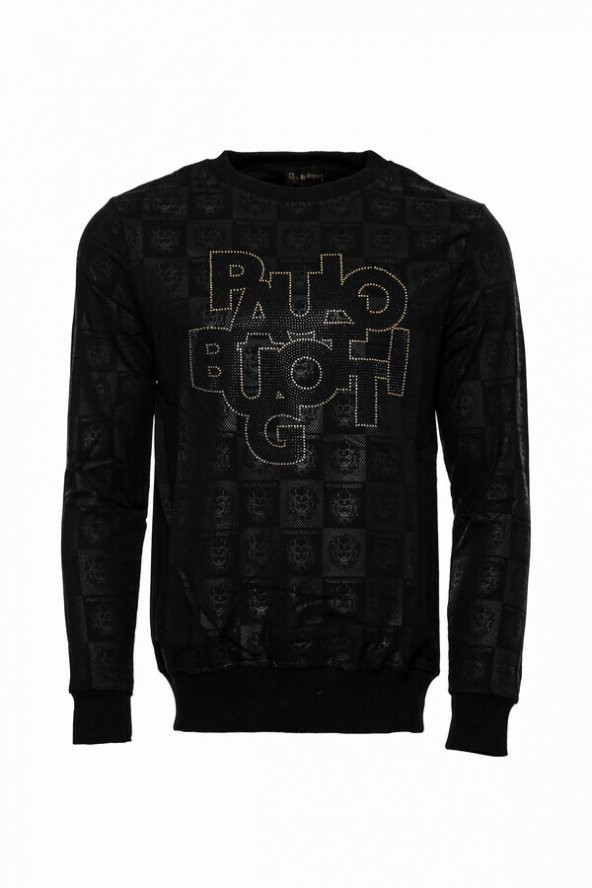 Siyah Taşlı Baskılı Sweatshirt - 8