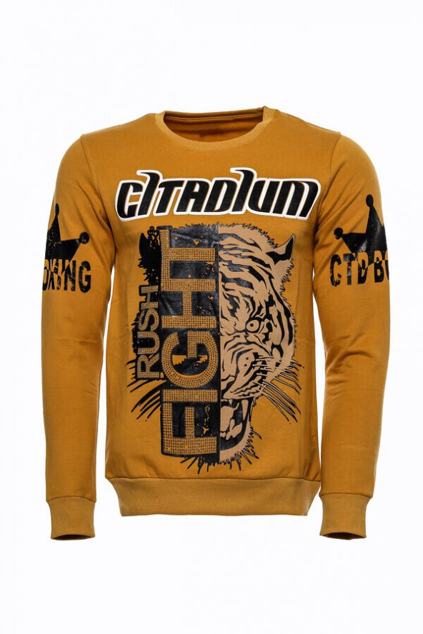 Hardal Taşlı Baskılı Bsiklet Yaka Sweatshirt - 2