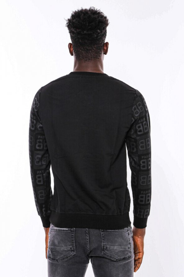 Siyah Taşlı Desenli Sweatshirt - 6