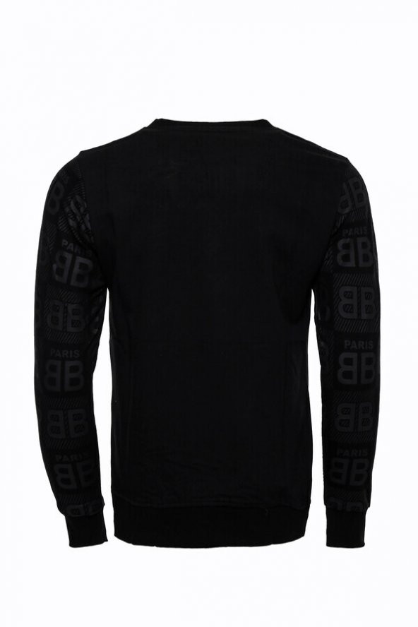 Siyah Taşlı Desenli Sweatshirt - 7