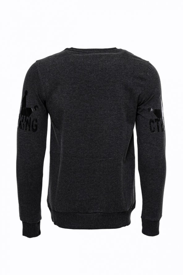 Gri Taşlı Baskılı Kapşonşlu Sweatshirt - 2