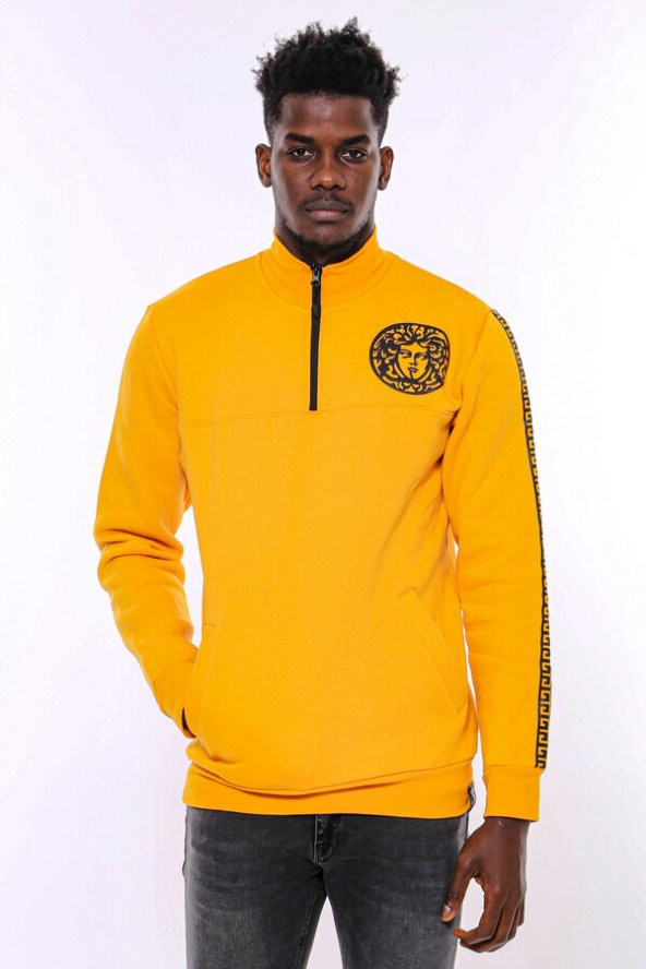 Sarı Fermuarlı Baskılı Sweatshirt - 5