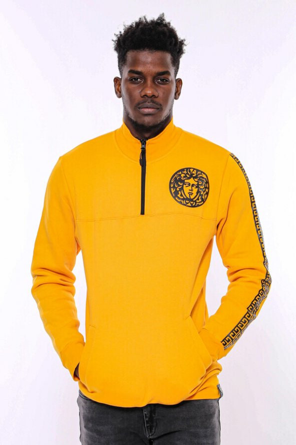 Sarı Fermuarlı Baskılı Sweatshirt - 6