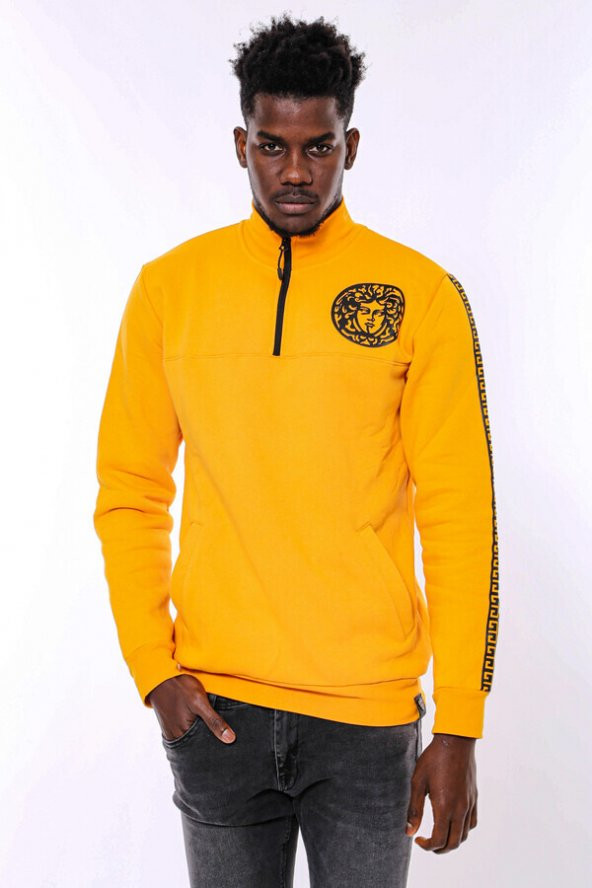 Sarı Fermuarlı Baskılı Sweatshirt - 8