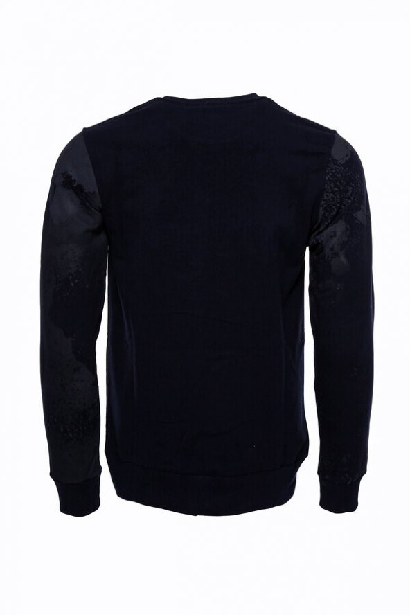 Lacivert Taşlı Baskılı Desenli Sweatshirt - 3