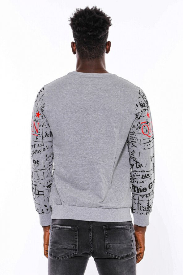 Gri Taşlı Baskılı Desenli Sweatshirt - 6