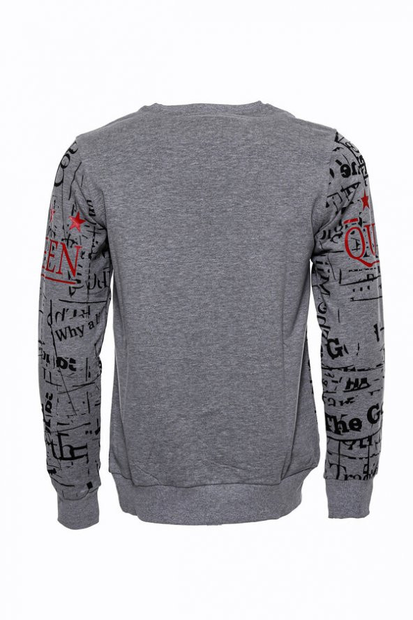 Gri Taşlı Baskılı Desenli Sweatshirt - 8
