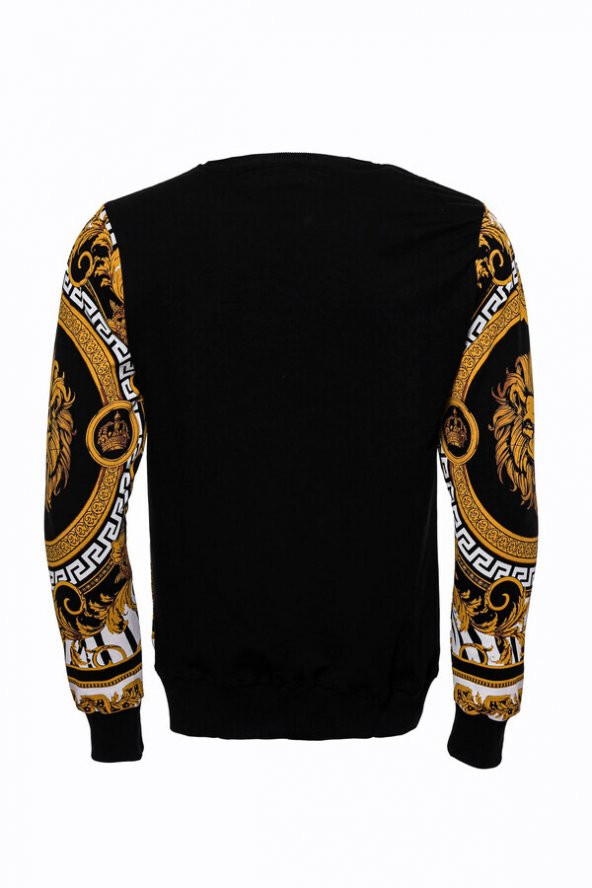 Siyah Üzerine Taşlı Baskılı  Bisiklet Yaka Sweatshirt - 6
